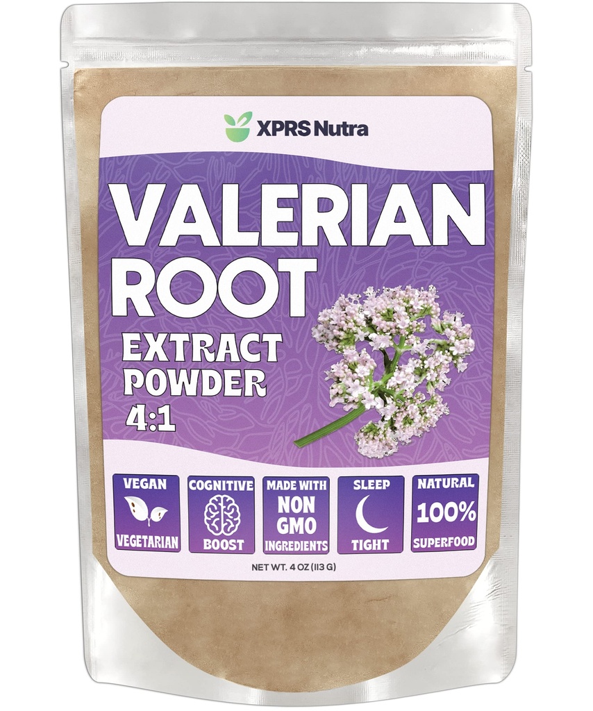 XPRS Nutra Valerian Root Extract Powder 4:1 - Polvere di radice di valeriana Premium per la cognizione - Vegan Friendly Herbal Sleep Assist (4 oncia)