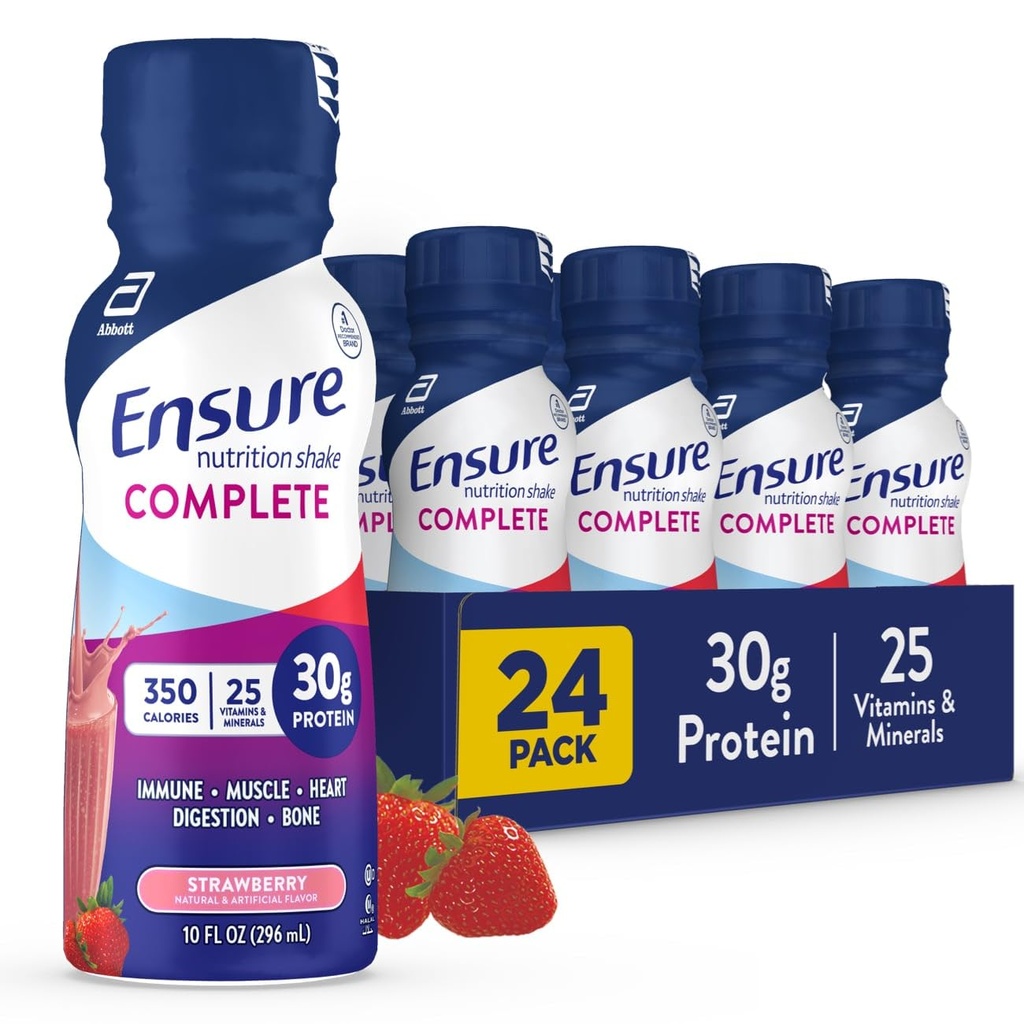 Assicurare COMPLETE Nutrition Shake con 30g Protein, Nutrienti di Salute Immune, Aroma di Cioccolato e Fragola, Confezione da 24 (10 fl oz)