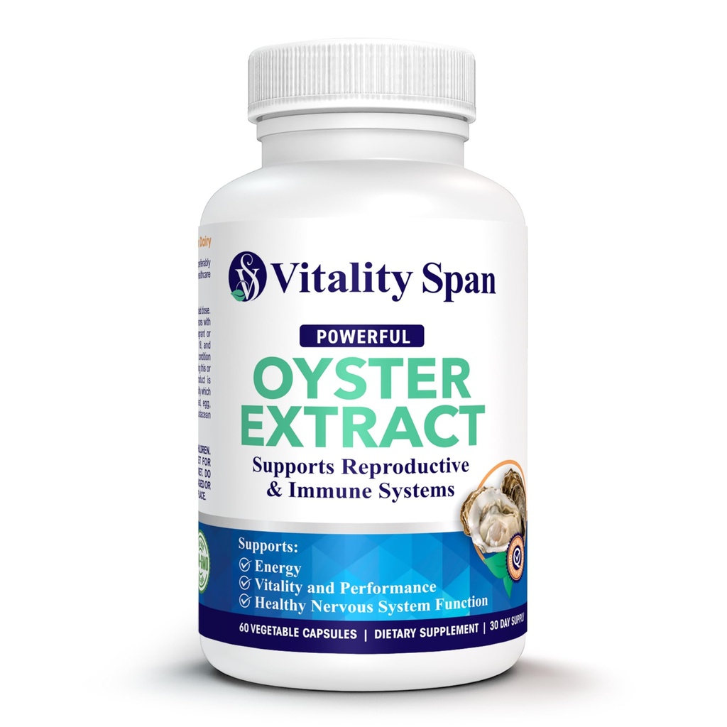 Estratto di ostriche - Pure, supplemento altamente concentrato per gli uomini e le donne - Supporta l'energia e l'immunità Boost; Zinco, Taurina, Aminoacidi e Vitamine, 500 mg, 60 capsule di veg, Made in USA
