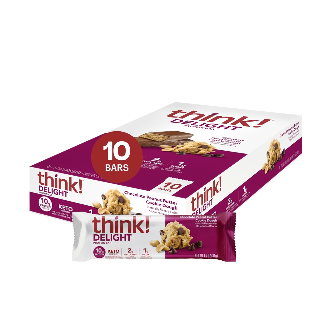 Pensa! Delight, Keto Protein Bars, Healthy Low Carb, Gluten Free Snack - Chocolate Peanut Butter Cookie Dough, 10 Count (Packaging May Vary)