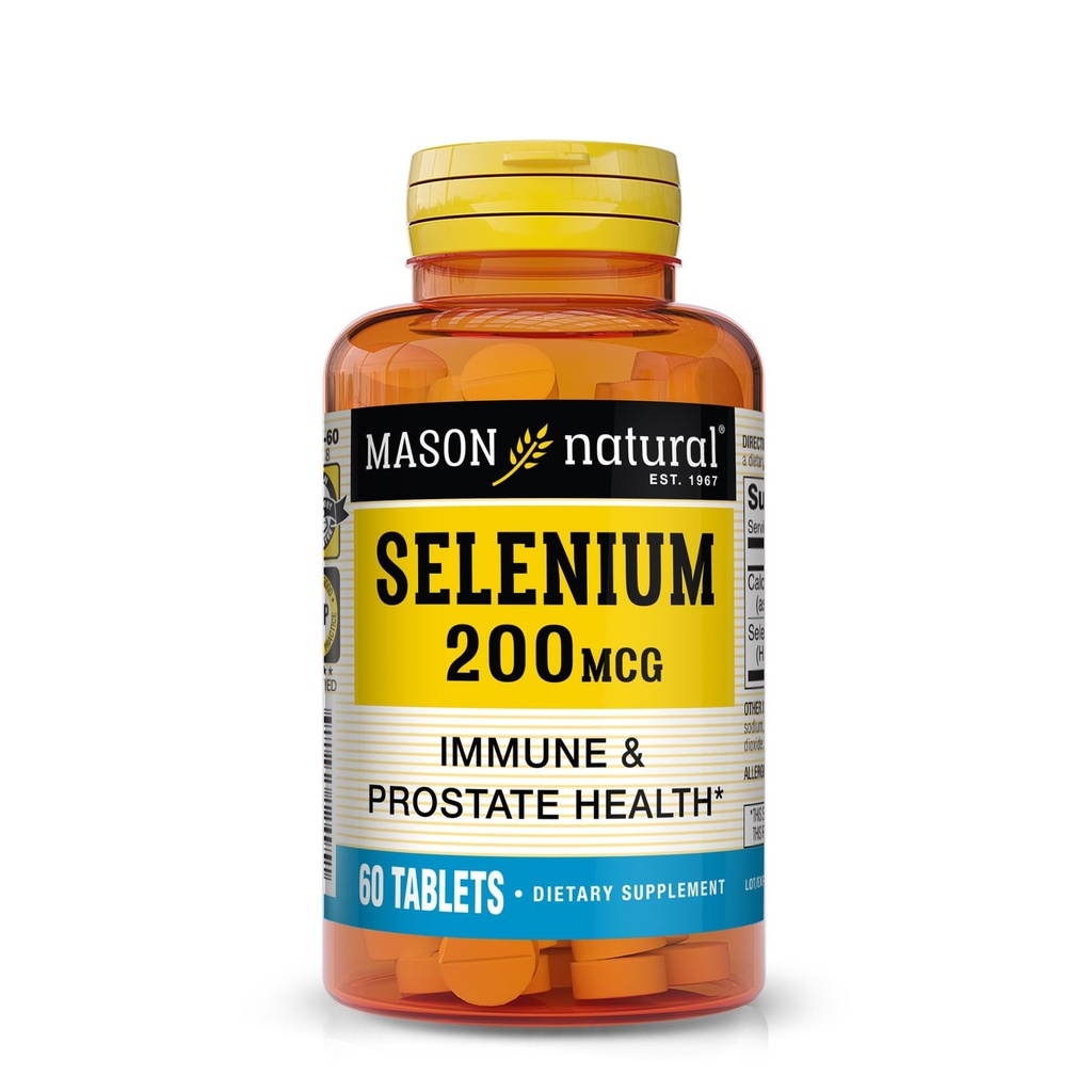 Mason Natural Selenium 200 mcg - Supplemento antiossidante per il supporto immunitario & salute della prostata, Trace essenziale minerale, 60 compresse