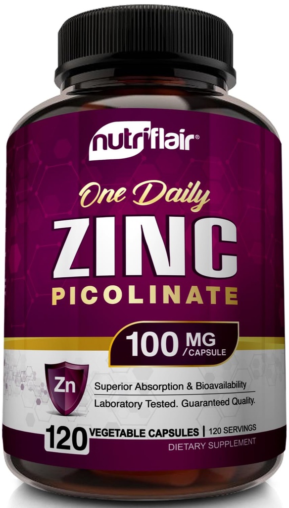NutriFlair Zinc Picolinate 100mg, 120 Capsule - Vegan, Non OGM, Made in USA, Laboratorio di Terzi