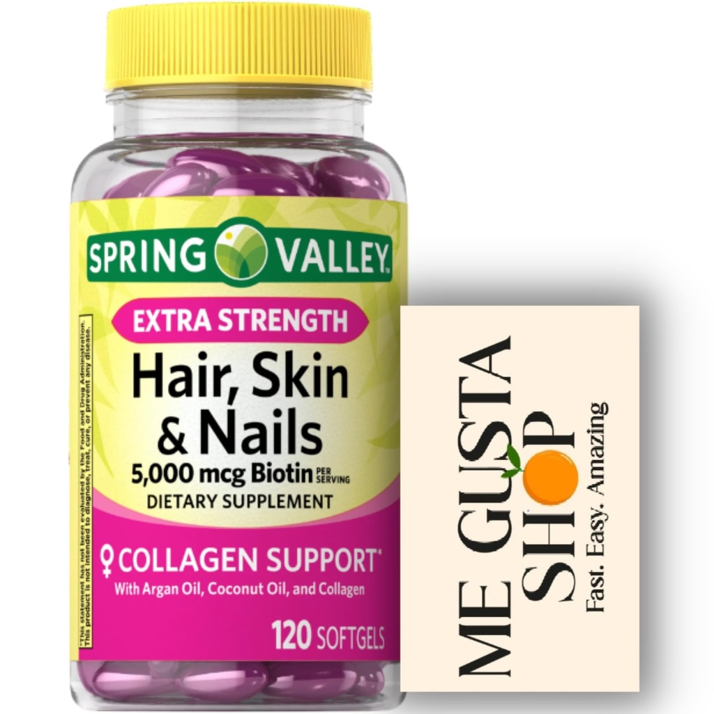 Extra Forza Capelli, Pelle & Nails Integratore Dietetico della Valle di Primavera, Biotina, Collage, Gelatina 120 ct Include l'Organizzatore di Pillole
