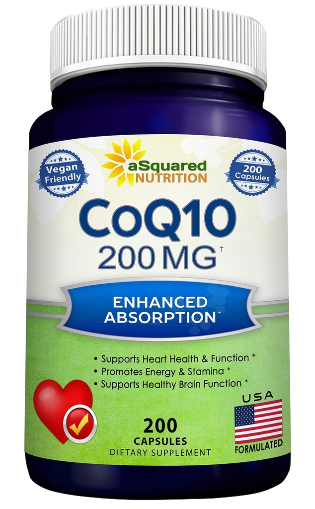 aSquared Nutrition CoQ10 (200 capsule e 200 mg) - Alta assorbimento Vegan CO Q-10 Polvere - pillole di supplemento di Ubiquinone enzime, Coenzima Extra Antiossidante Q10 Vitamina, Coq 10 Alernative to Softgels