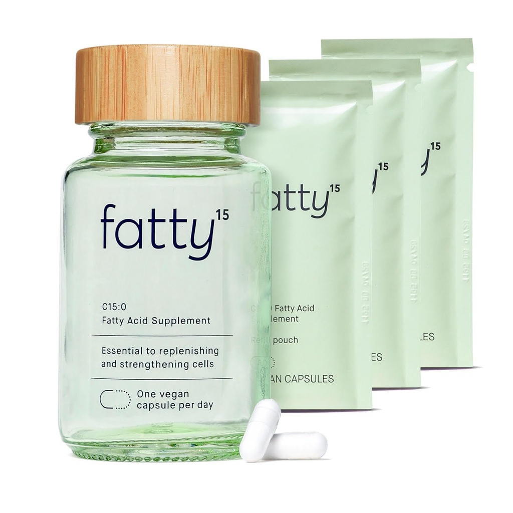 Fatty15 C15:0 Supplemento di acido pentadecanoico Il nutriente di longevità - 90 capsule vegane - 3x benefici cellulari di olio di pesce Omega 3 supplementi - Salute del fegato, supporto del fegato, & salute mitocondriale