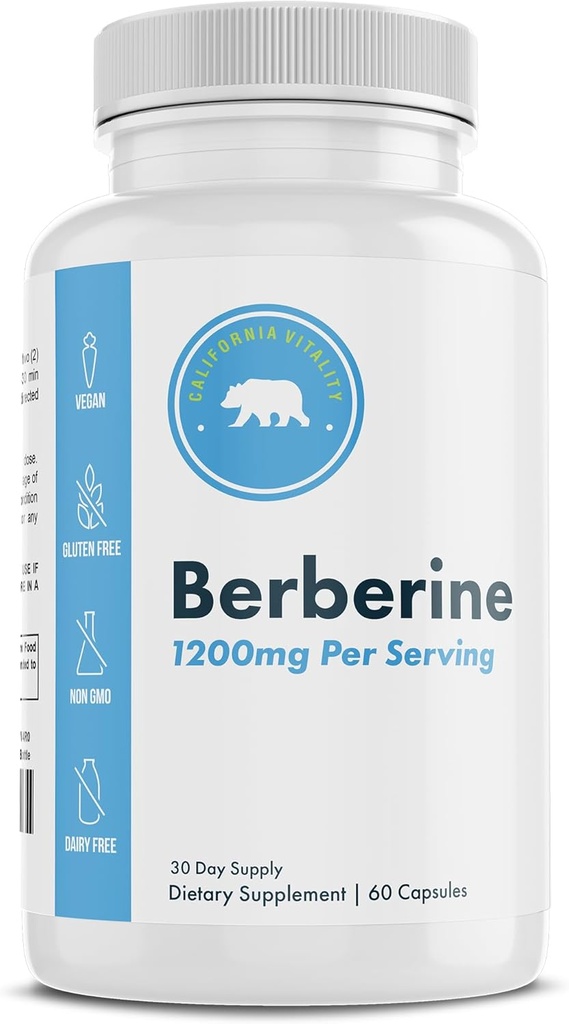 Integratore di Berberina 1200mg – 60 capsule vegane – Gluten Free, Non OGM, Dairy Free – 30 giorni di alimentazione