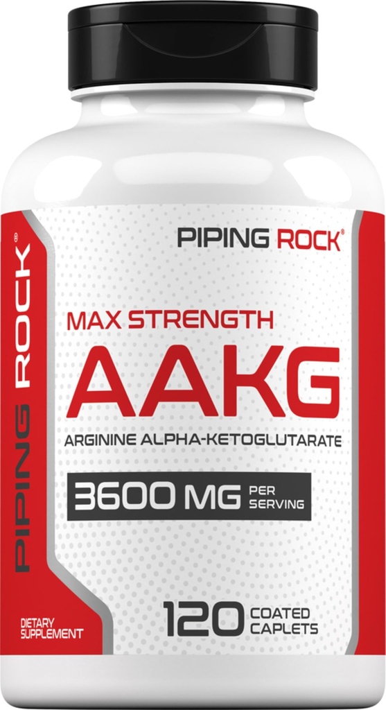 Piping Rock AAKG Supplemento | 120 Caplets | 3600 mg | Arginine Alpha-Ketoglutarate Supplement | Nitric Oxide Enhancer | Max Strength | | Vegetariano, Non OGM, Gluten Free