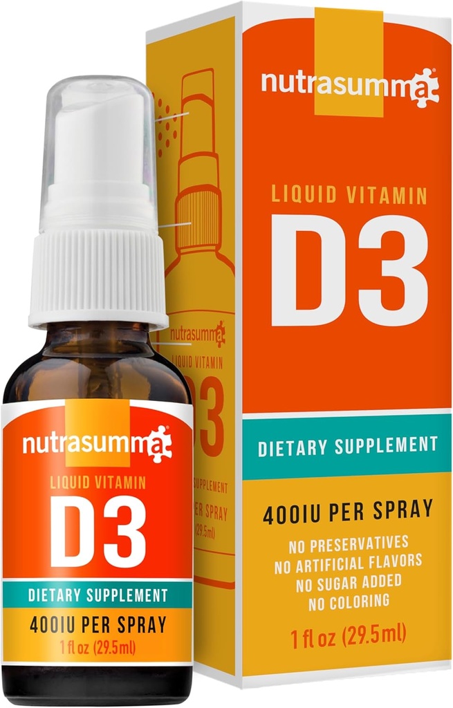 Nutrasumma Vitamina D3 1000 IU Spray -1oz- Naturale Alto tasso di assorbimento Supporta Bone Boosts Sistema immunitario Integratore di vitamina