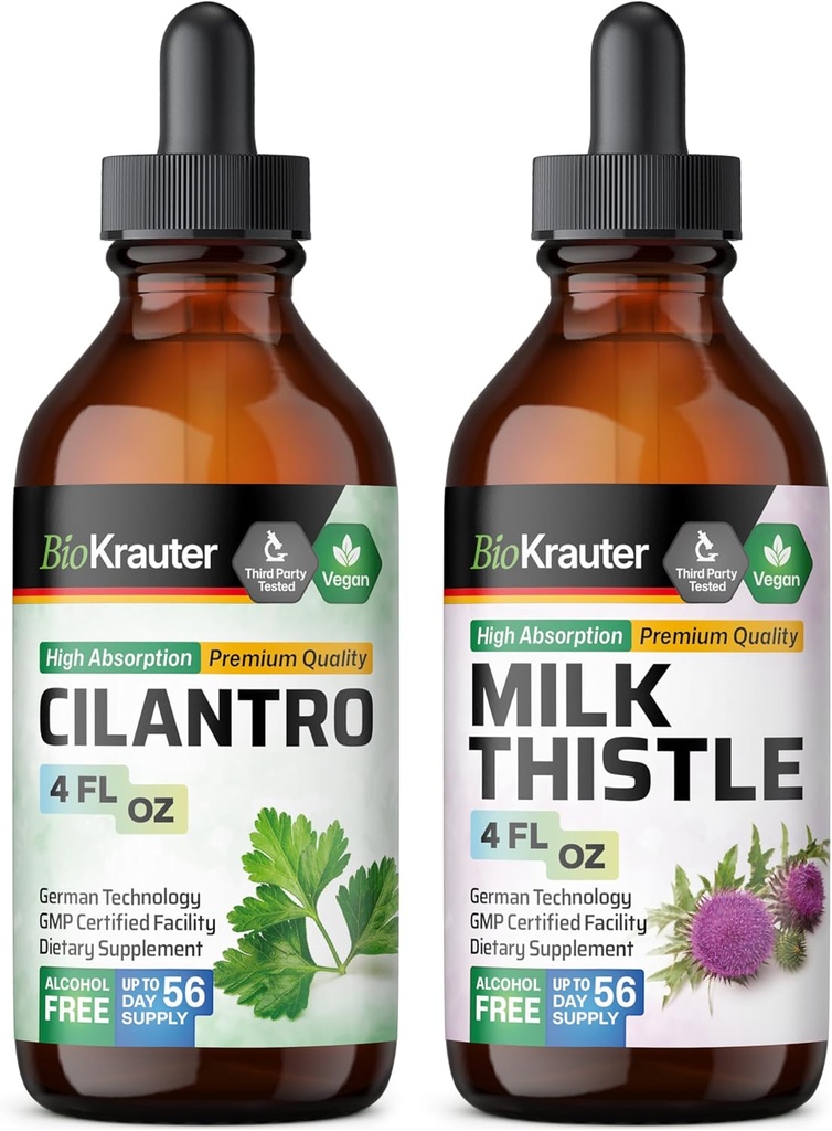 BIO KRAUTER Cilantro Tincture 4 Fl. Oz. & Latte Thistle Tincture 4 Fl. Oz.