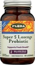 Flora - Super 5 Lozenge Probiotico, Probiotico orale aromatizzato al lampone, Buono per il cattivo respiro, Cinque Strains con 2 miliardi di CFU, Regain e Mantenere la salute del fegato, RAW, 60 Lozenges