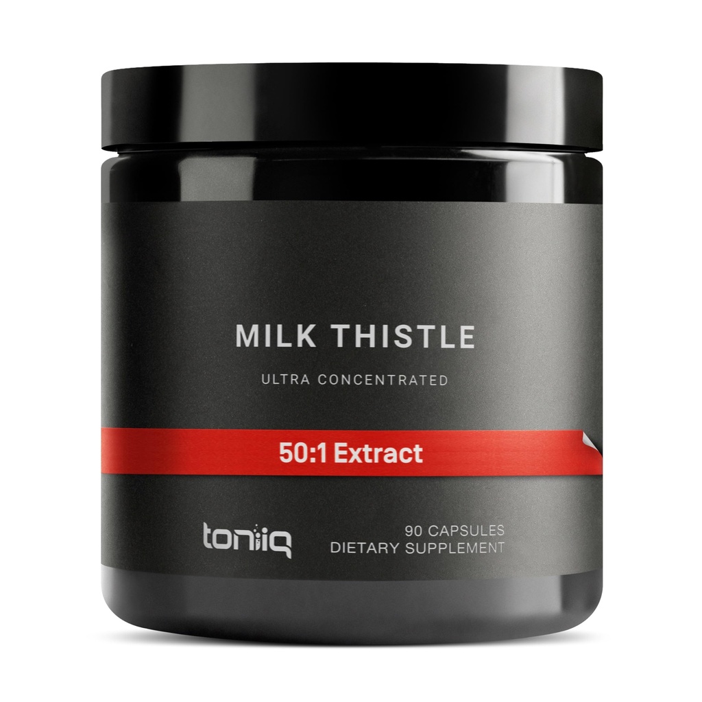 Toniiq Milk Thistle - Ultra High Potency 50:1 Extract with 80% Silymarin - Altamente concentrato - Laboratorio di terze parti testato - 90 capsule