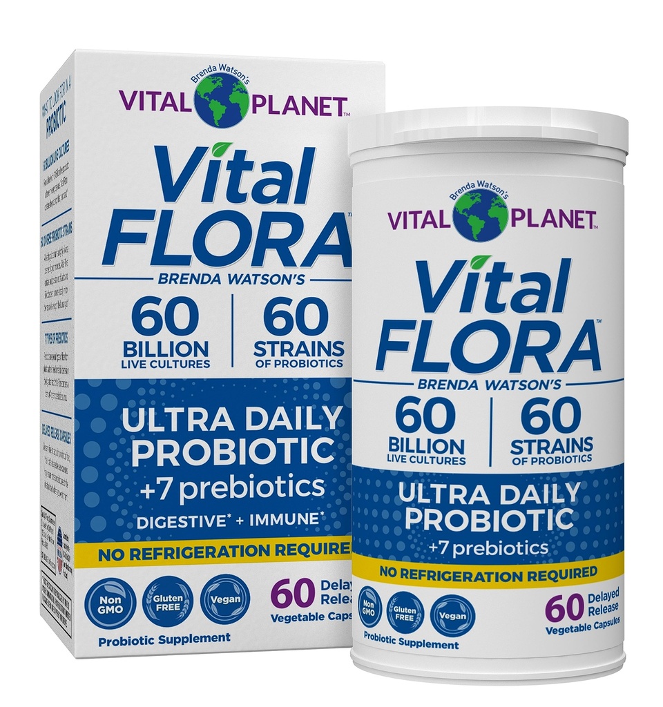 Vital Planet - Vital Flora Ultra Daily Probiotic 60 miliardi di CFU, 60 Strains Diverse, 7 Prebiotici Organici, Supporto Immune, Probiotici Stabili Digestivi per Donne e Uomini 60 Capsule