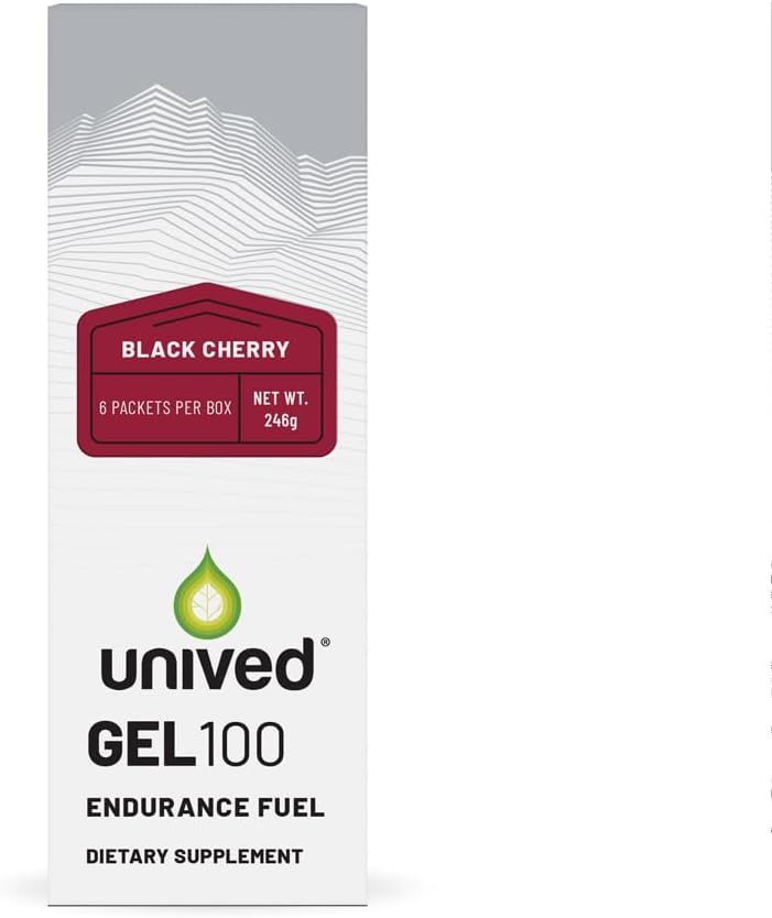 Gel Unived 100 - Vegan Energy Gel per Endurance Athletes Runners & Cyclists - 100kcal - Ciliegia Nera - Confezione da 6