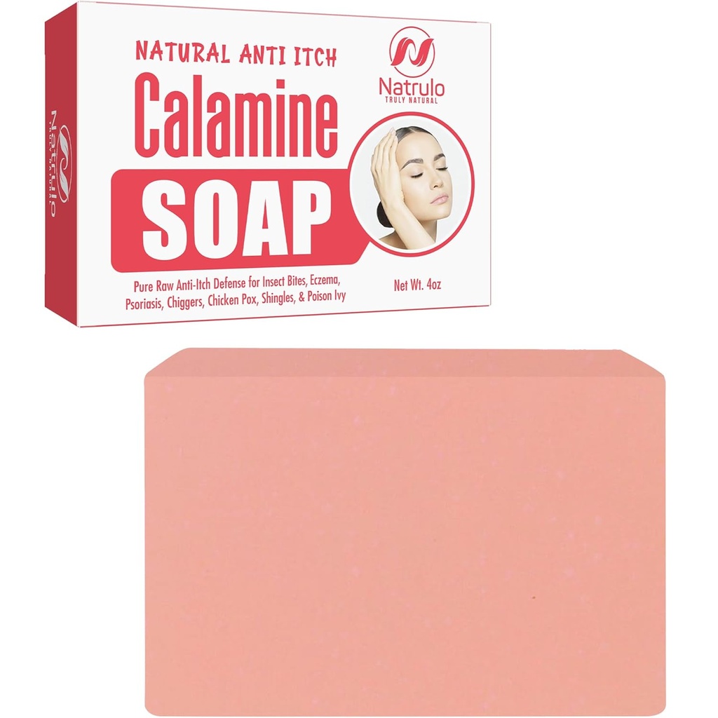 Natural Fast Acting Itch Relief Soap Bar - Calcolante Calamine Soap per Itchy Skin, Insect Bite, Eczema, Rash Ivy, Pollo Pox - Pure Raw Anti-Itch Defense Cleansing Skincare - Made in USA