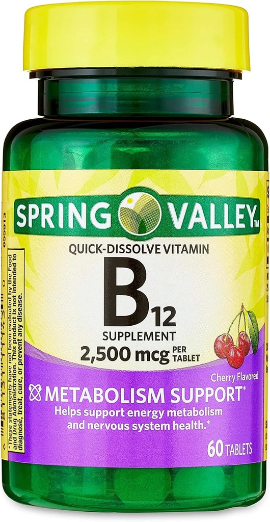 jogi vitamina B12 compresse rapido dissolve Supplemento dietetico, 2.500 Mcg, aroma di ciliegia,1 compresse al giorno 60 Conte