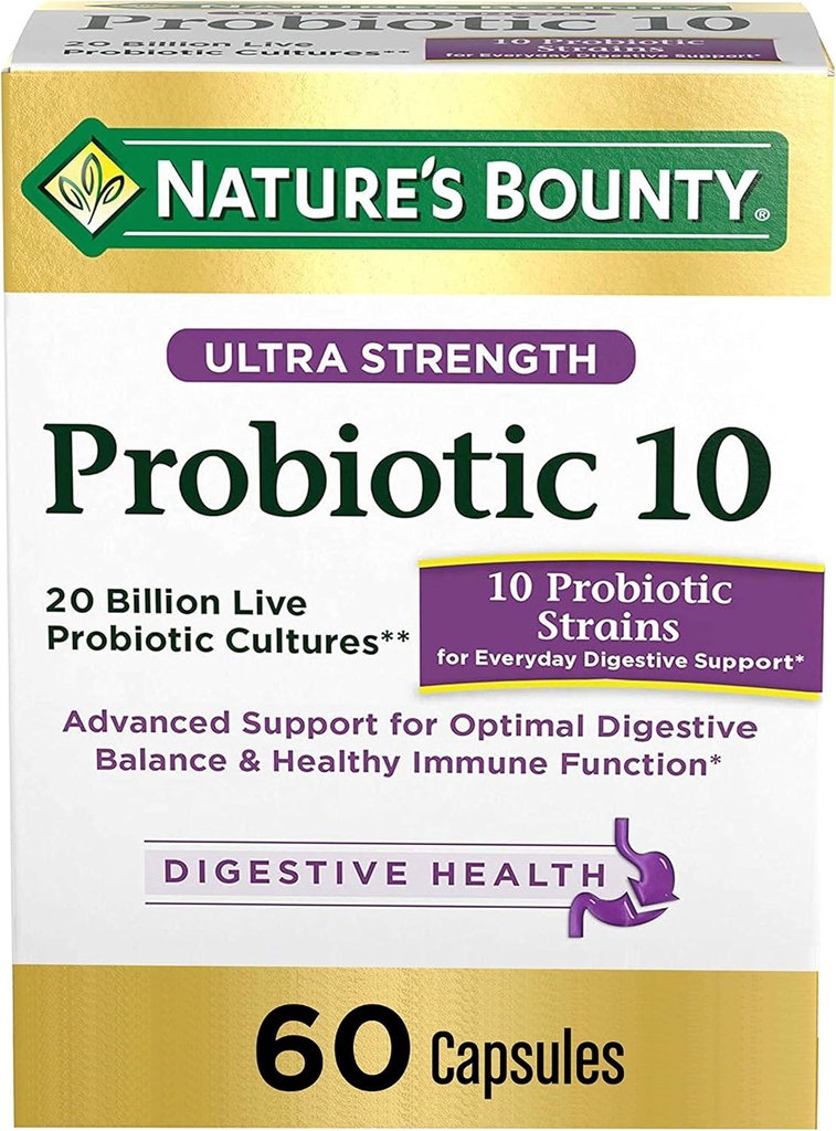 Probiotici della natura Bounty, Ultra Strength Probiotic 10, Salute e equilibrio digestivo immunitario, 60 capsule