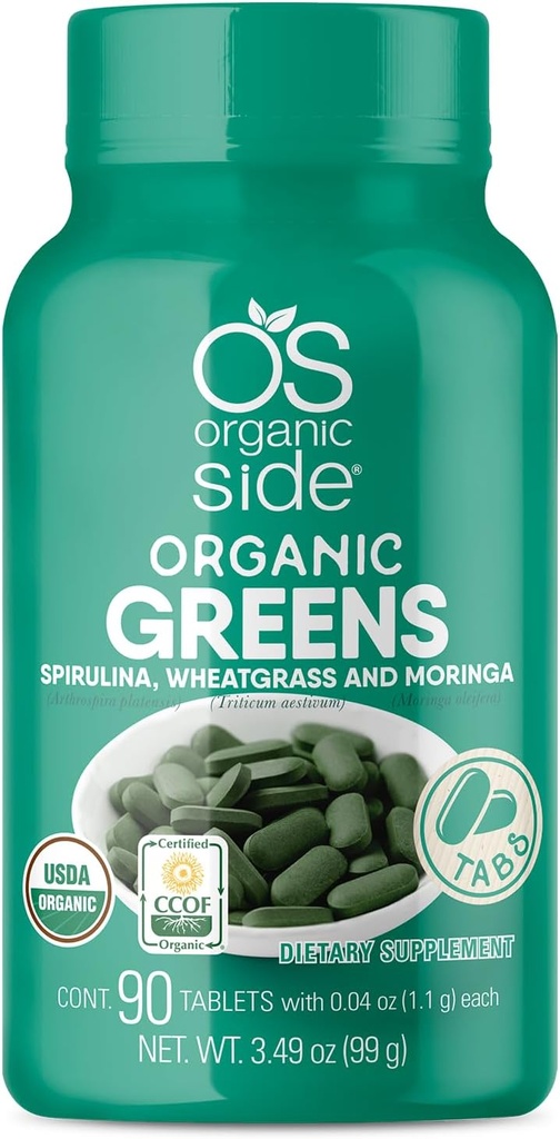 Greens organici (Spirulina, Wheatgrass & Moringa) 90 compresse - Ricco di vitamine e minerali - Super Greens 1100 mg - Certificato USDA - Non OGM - Vegan