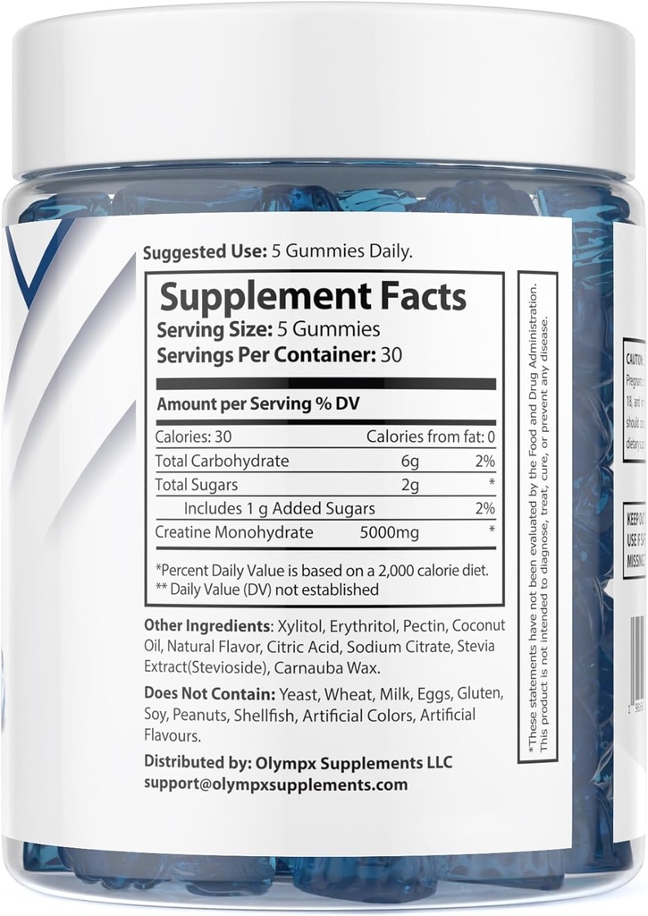 Gummies Monoidrato Creatina - 30 Serve, 5g per Serve, Mirtillo (150 Conte)