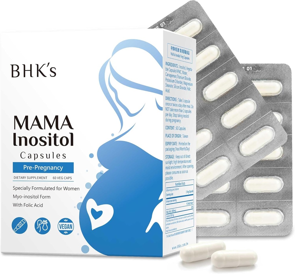 Integratore di fertilità precoce di BHK, bilancia ormonale e funzione ovarica sana Supporto per le donne, cicli regolari con inositolo, 60 capsule