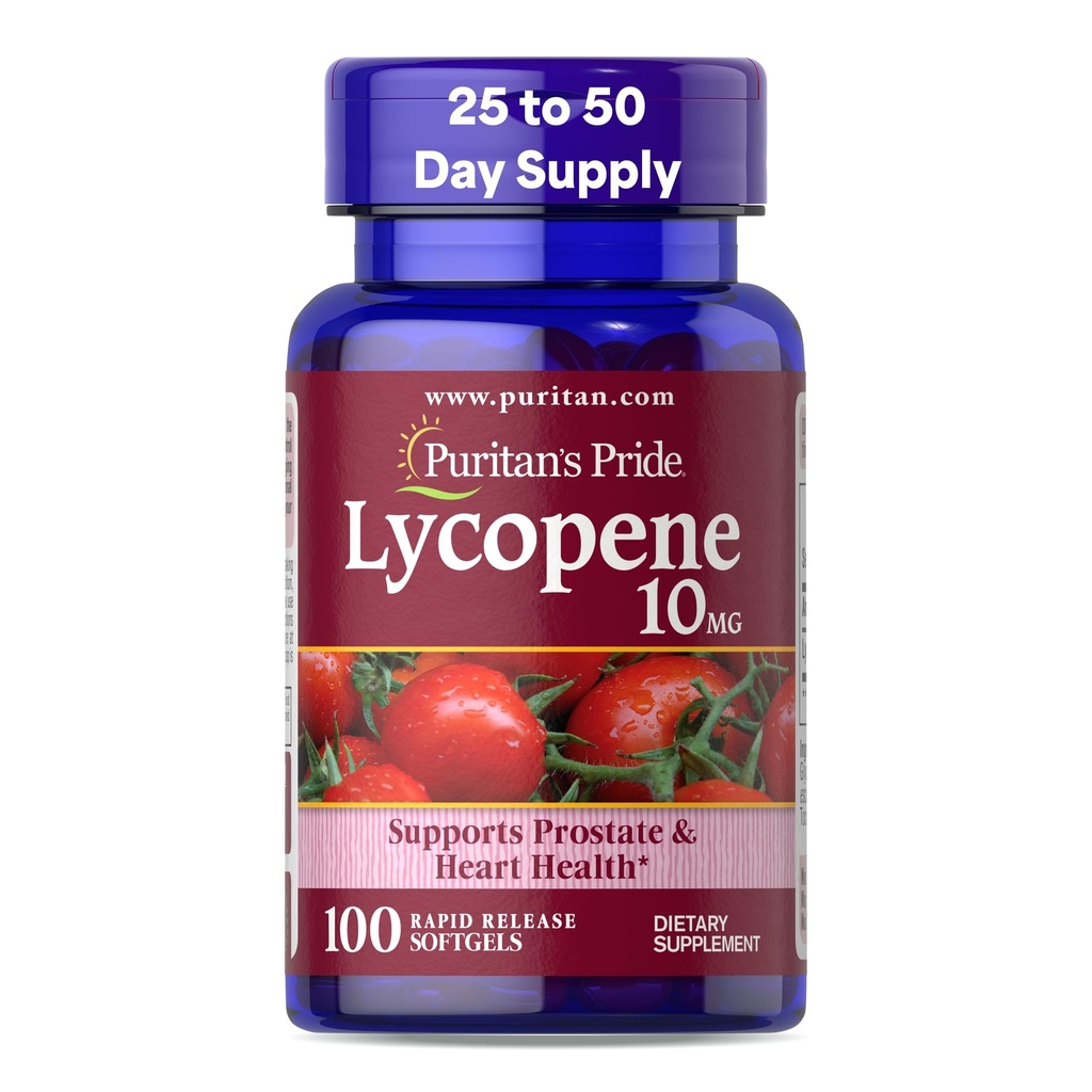 Puritan Pride Premium Lycopene 10mg, integratore alimentare per la prostata, antiossidante, salute del cuore e supporto sanitario generale, 100 Softgel a rilascio rapido