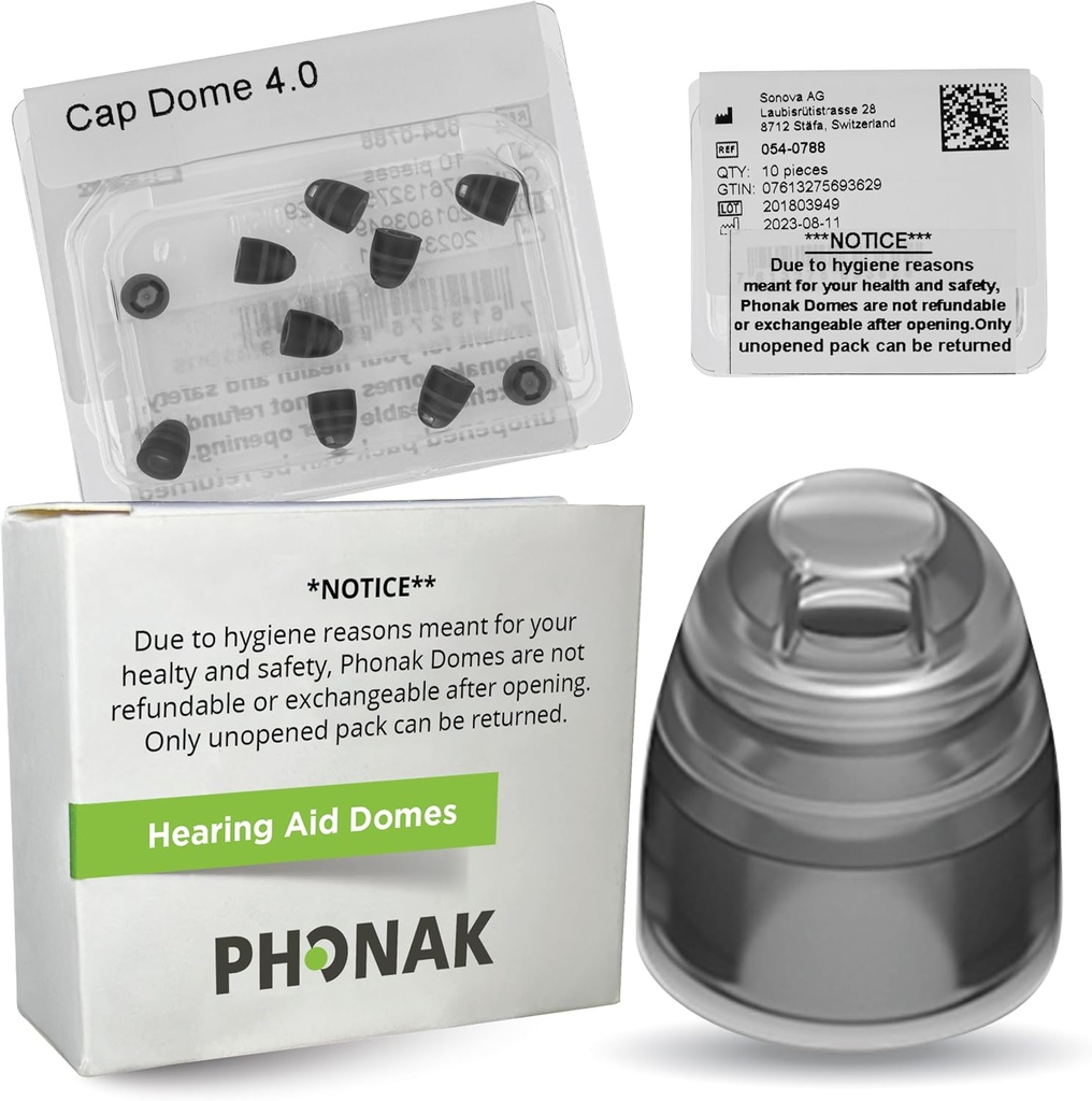 Phonak Cap 4.0 Dome XSmall (0.18 pollici=4.5mm) -Genuine OEM Svizzera Sostituzione da Sonova, Hearing Aid Doms for Very Narrow Ear Sizes- 1 Pack / 10 Domes Totale
