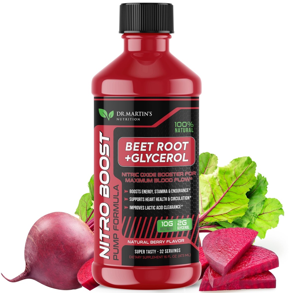 DR. NUTRITION NUTRITION NitroBeet 12.000mg radice di barbabietola + glicerolo per flusso sanguigno, pompe e resistenza | Supporta la salute e la circolazione del cuore | Integratore di barbabietola naturale per uomini e donne