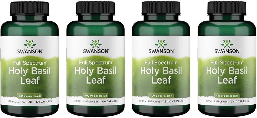 Swanson Santo Basilio Foglia (Tulsi) - Supporto di Stress e Integratore di Benessere - (120 capsule, 800mg Per Serving) (4 Pack)
