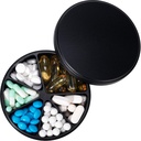 Organizzatore di pillole con 6 scomparti - Heavy Duty Metal Daily Pill Case, Large Pill Container Holder, Scatola di pillole per l'erogazione di farmaci impermeabili per la medicina del supplemento di vitamina Fish Oils, 0.38lb, Nero
