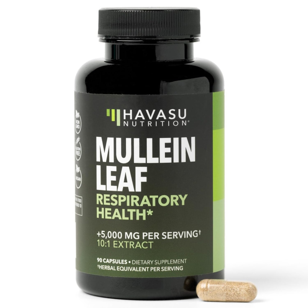 Mullein Leaf Capsules per la salute respiratoria - 5000mg Extract 10:1 per il supporto polmonare e la funzione immunitaria - 90 Count - Vegan, Non-OGM Capsules - Integratore di erbe per il benessere quotidiano - 3 Mesi di alimentazione