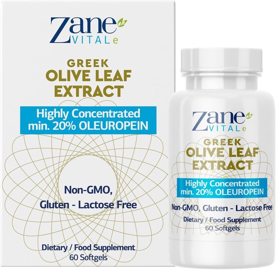 Estratto di foglie di uliveto greco Zane - min. 20% Oleuropein - Fornisce supporto pressione sanguigna Immune e sano, promuove la salute del sistema cardiovascolare - 60 capsule non OGM, Gluten - Lactose – Paraben Free