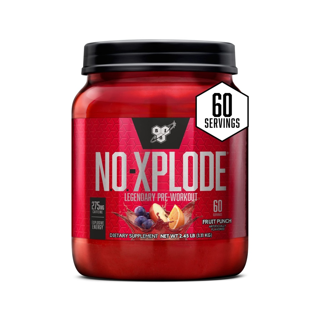 BSN N.O.-XPLODE Pre Supplemento di allenamento con Creatina, Beta-Alanina e Energia, Punch di frutta, 60 Servings, 2.45 Pound (Packaging May Vary)