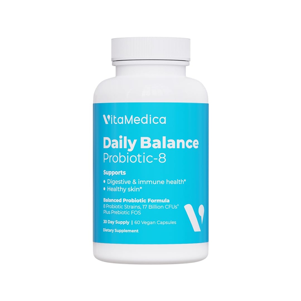 VitaMedica | Daily Balance Probiotic-8 | Supplemento probiotico | 16 miliardi di CFU | Gut Health | Digestivo, Pelle, & Supporto immunitario | costipazione, diarrea, gas & Bloating Relief | Vegan | 60 Conte
