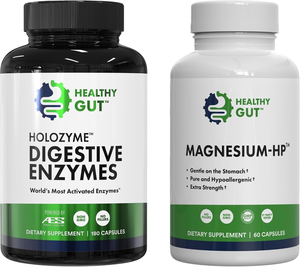 Gli enzimi digestivi di Gut HoloZyme sani, 180 capsule e Magnesium-HP, 60 capsule