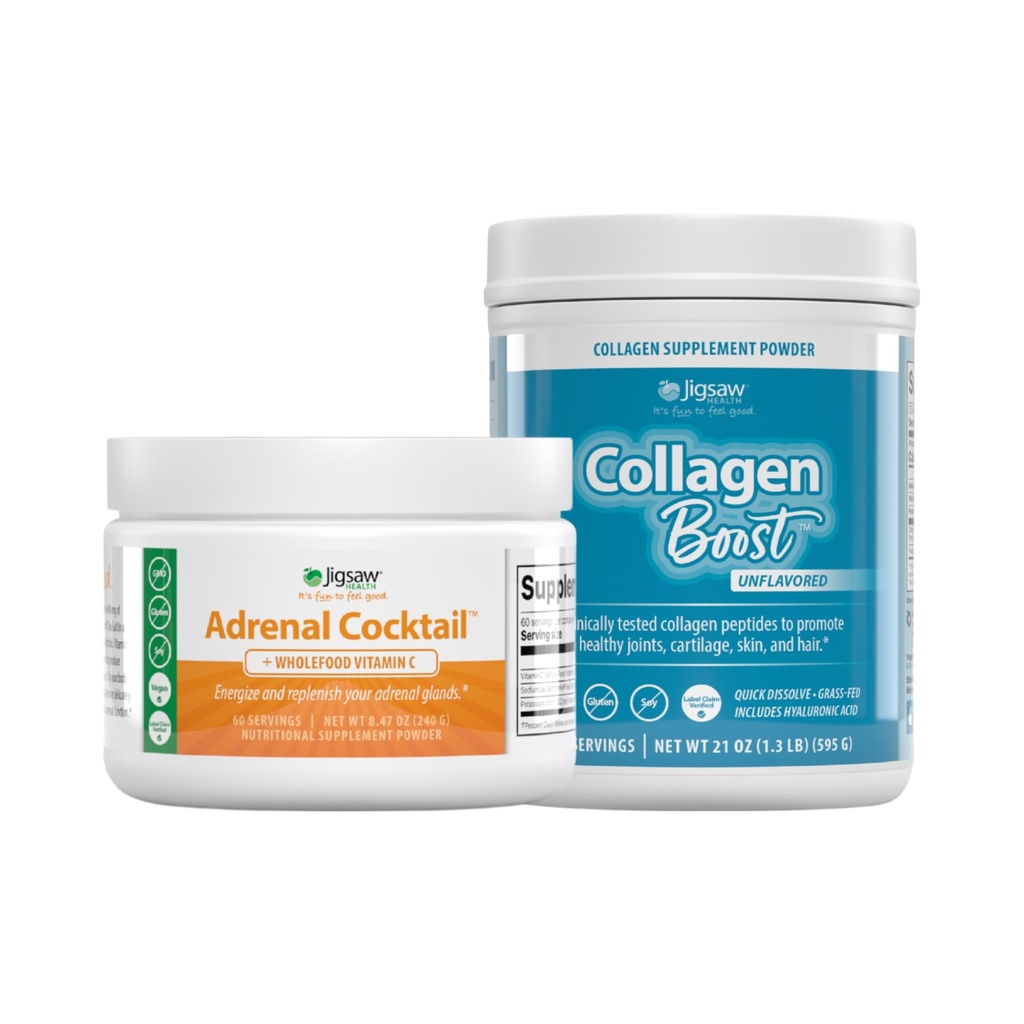 Jigsaw Health Bundle | Cocktail surrenale, 60 Servings (Jar), e Collagen Boost, 30 Servings (Jar)