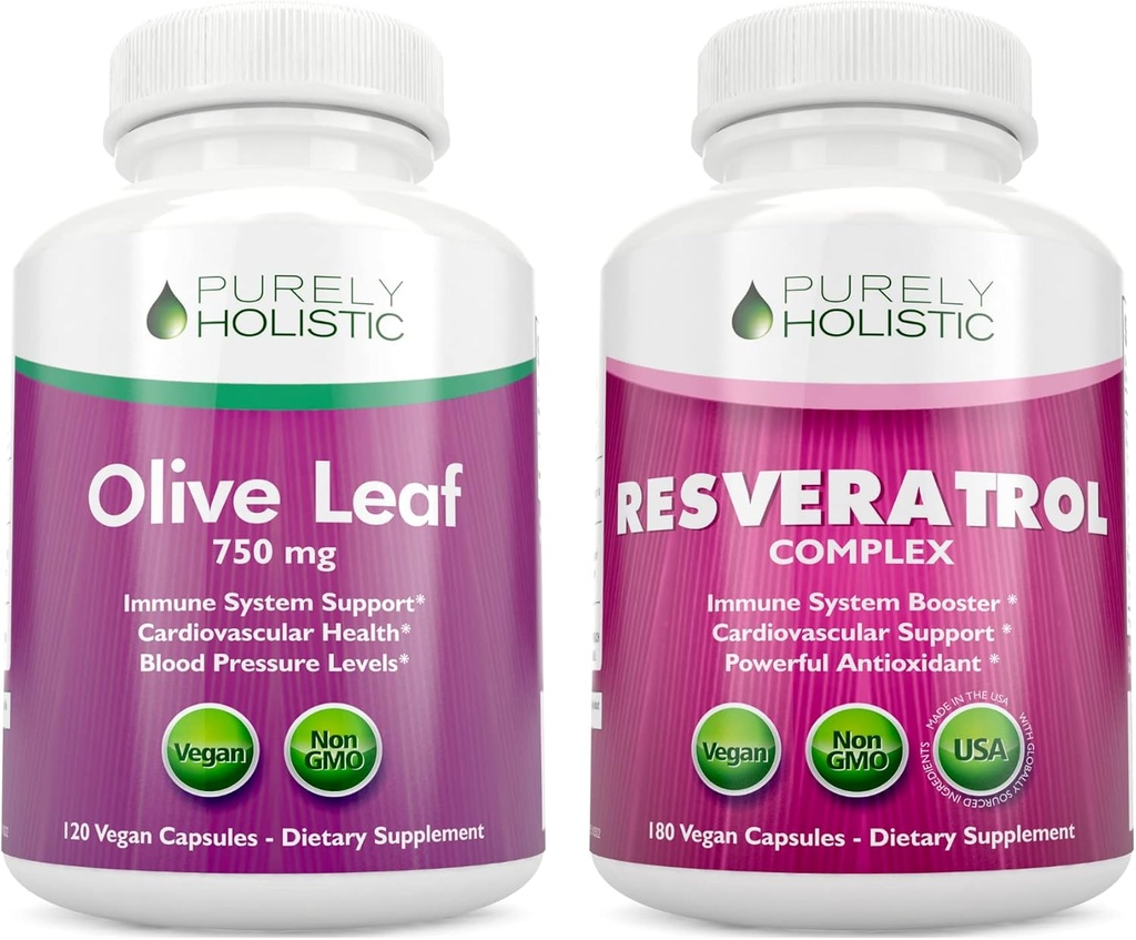 Estratto di foglie di oliva puramente olistico 750mg + Resveratrolo Complesso 1450mg - 300 capsule vegan - Made in Italy
