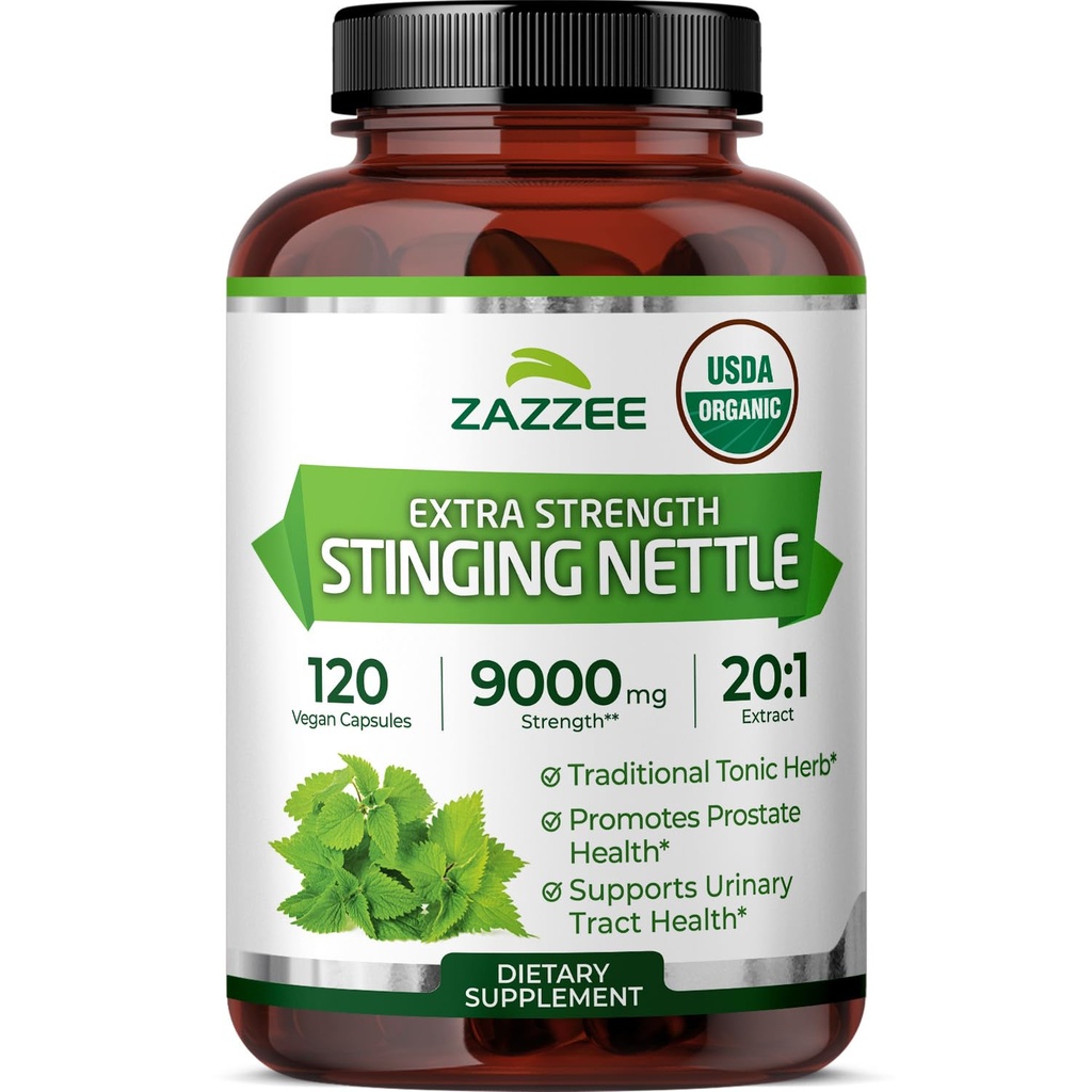 Zazzee USDA Organic Sting Nettle 20:1 Extract, 9000 mg Strength, 120 Vegan Capsule, 4 mesi di fornitura, Concentrato, Standardized 20X Extract, Certificato Organico, 100% Vegetariano, All-Naturale, Non OGM