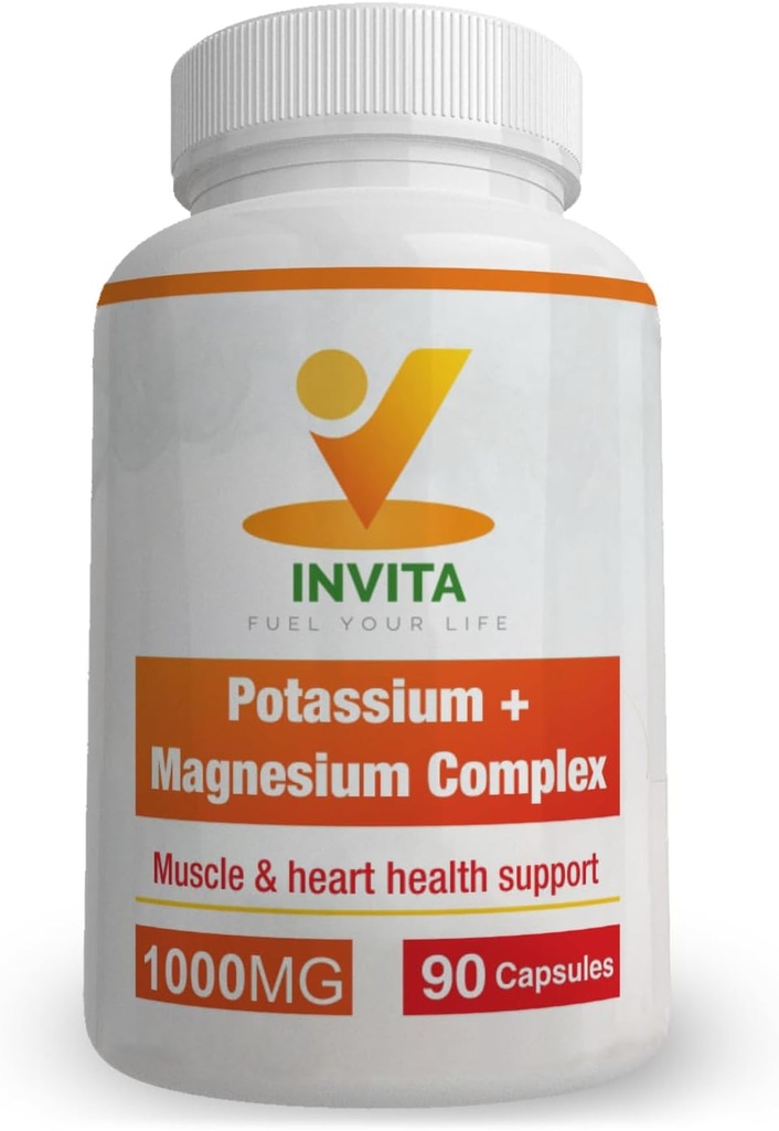 Invita Potassium Magnesium Complex 1000 MG per Leg & Muscle Support I (90 capsule) - Aspartato di potassio ad alto assorbimento con ossido di magnesio Glycinate Gluconate & Citate