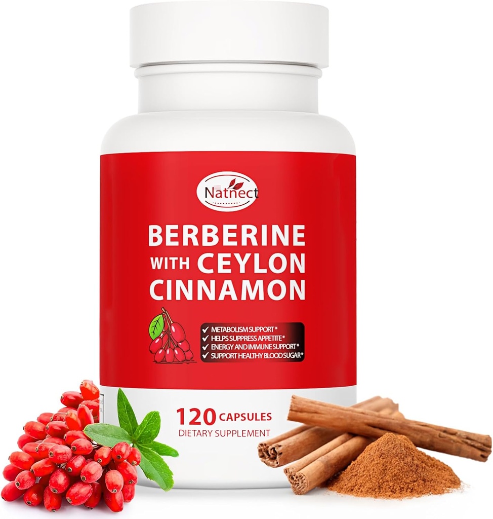 Integratore di Berberina con Ceylon Cinnamon, Estratto di liquirizia, Berberina 6X per la gestione sana del peso, il metabolismo e il supporto immunitario (120 capsule)