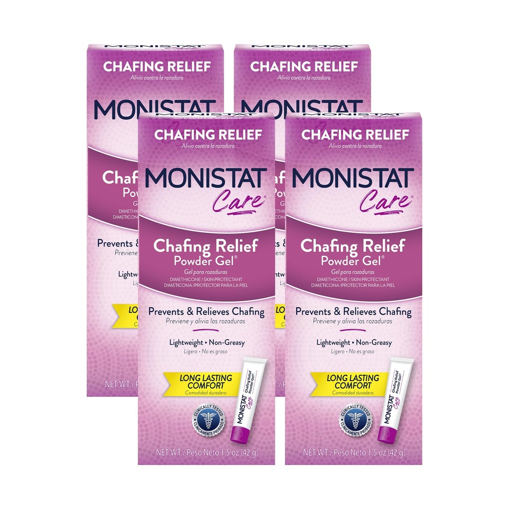 Monistat Chafing Relief Powder Gel, Protezione Anti-Chafing per Bikini Area, Cosce e Bra Lines, 1.5 Oz, Confezione da 4