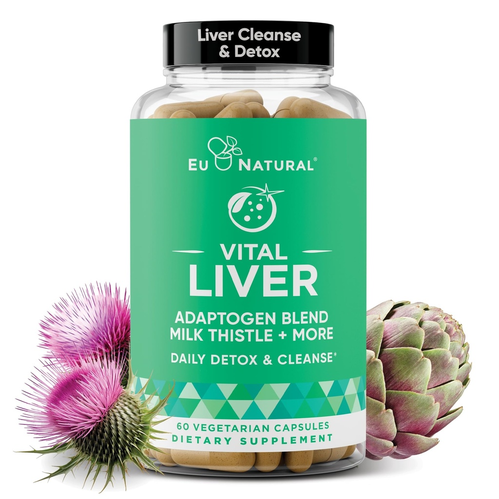 Detox e Riparazione del fegato vitale - Supplemento di supporto al fegato 9-in-1 - Cardo al latte, estratto di carciofo, curcuma, adaptogeni - Funzione epatica ottimale e salute digestiva - 60 capsule vegetali vegetariane