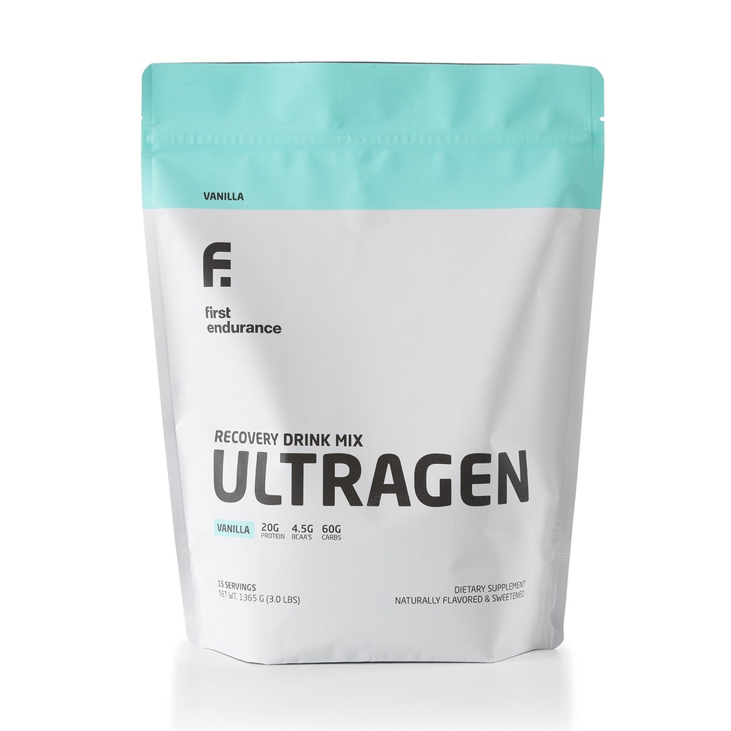 FIRST ENDURANCE Ultragen Workout Recovery Drink Powder, Protein Mix, Boosts Energy, Accelera il recupero | Vanilla, 15 Serve