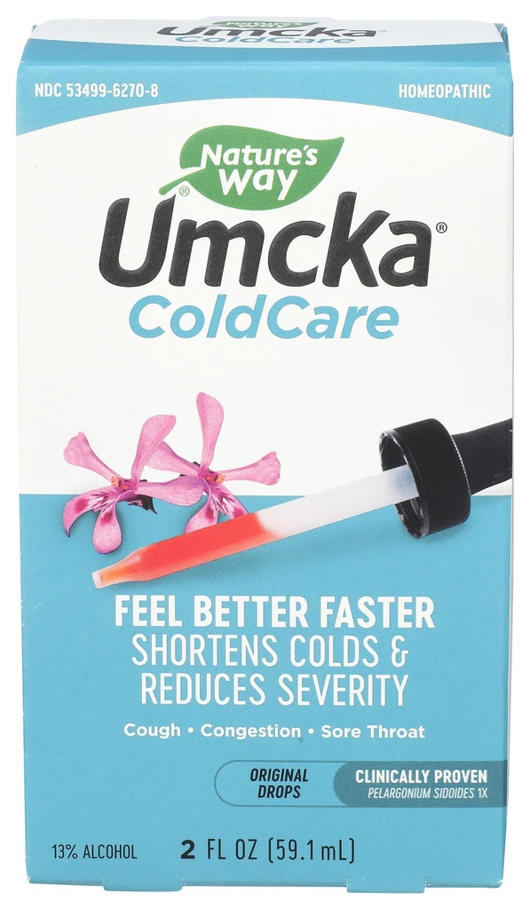 La strada della natura Umcka ColdCare omeopatico, riduce i freddi, la gola del dolore, la tosse e la congestione, Phenylephrine libero, non sonnolenza, 2 Fl. Oz. Gocce
