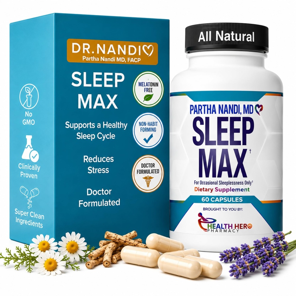 Dr. Nandi Sleep Max Natural Sleep Aid – Magnesio, GABA, 5-HTP & Taurine – REM Sleep & Deep Sleep Supplement Senza Melatonina – Non-Habit Forming Vegan Herbal Sleep Aid – Non-GMO – 60 capsule