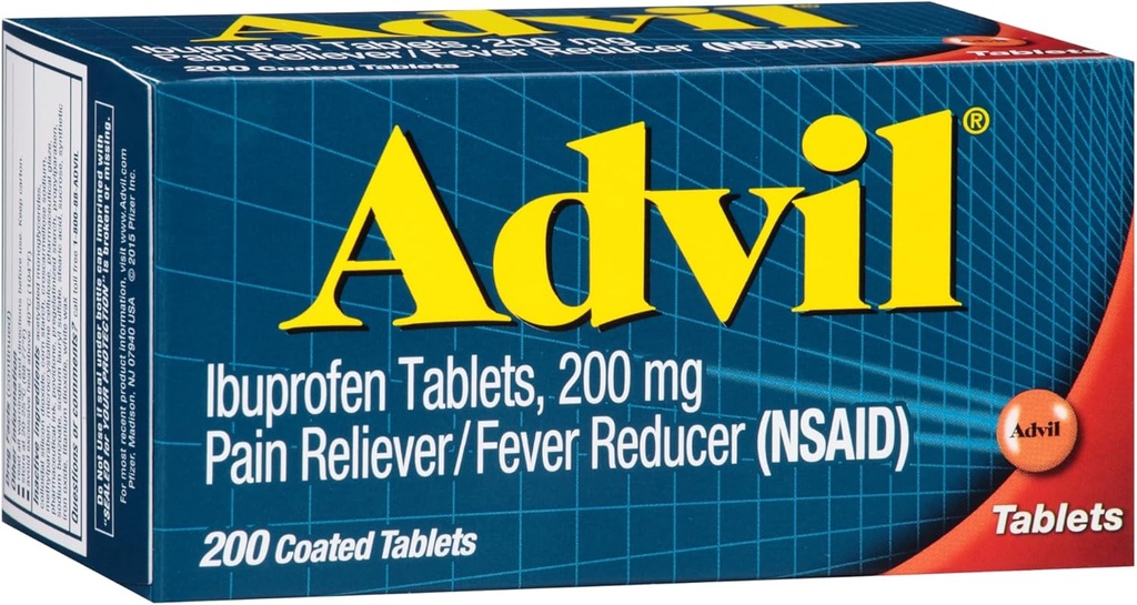 Advil Pain Reliever e Fever Riduttore, Pain Relief Medicine con Ibuprofen 200mg per Mal di testa, Backache, Dolore mestruale e Joint Pain Relief - 200 compresse rivestite