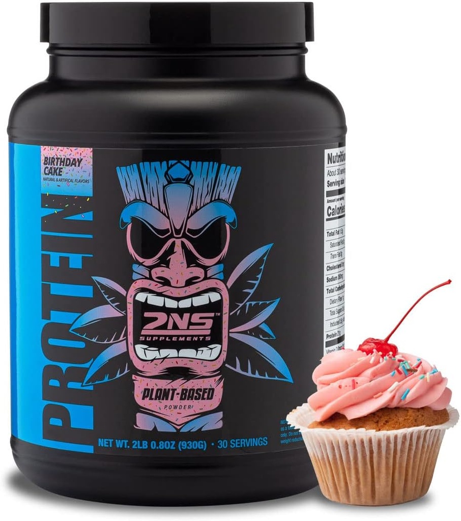 2nd Nature Supplements – Proteine a base vegetale, Torta di compleanno, 30 Serve, 2.2 LB – 21G Vegan Protein & EAAs per sostenere la crescita e il recupero del muscolo – No Sugars Aggiunto & Made Without Soy, Gluten o OGM