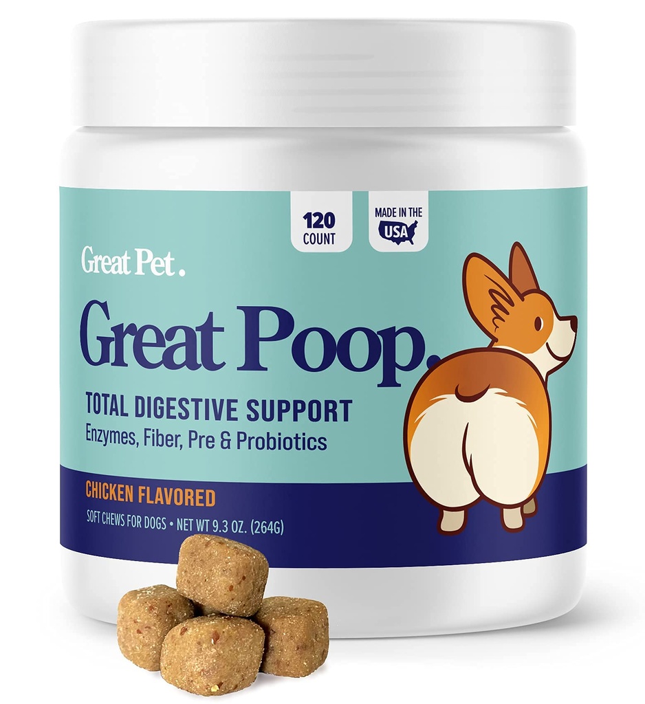 Probiotici per cani - Fibra per cani Supplemento con Probiotici per cani e enzimi digestivi per un Gut sano, Sgabello e Rilievo Diarrea - Pollo arrostito Pet Soft Chews con Prebiotici