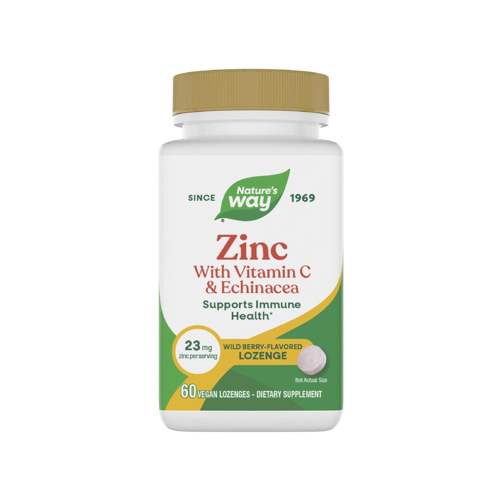 Lozenges di zinco di modo naturale con vitamina C & Echinacea, integratori di zinco per gli uomini e le donne, supporto immunitario*, aroma di bacca selvatica, 60 Lozenges (varia di maggio di imballaggio)