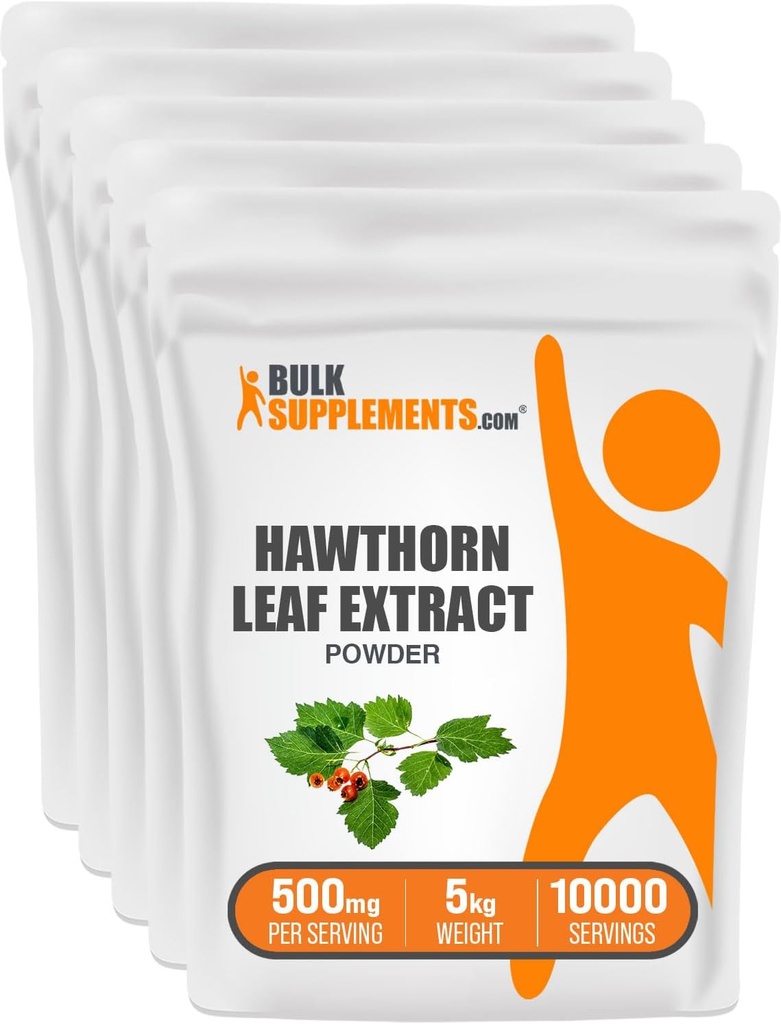 BulkSupplements.com Polvere di estratto di foglie di biancospino - Supplemento di foglie di biancospino - Supplemento di erbe, Vegan & Gluten Free, 500mg per porzione, 5kg (11 lbs) (Pack of 5)