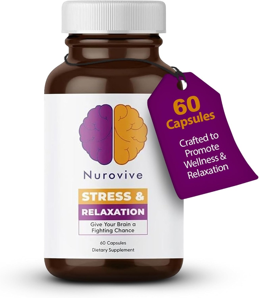 Stress & Relax, Mental Focus Supplement, Limone Balm Capsule con Ashwagandha per Uomo/Donna, Supporto giornaliero per il benessere, Pillole Ashwagandha con Ginseng, Camomilla & More, 60 Capsule