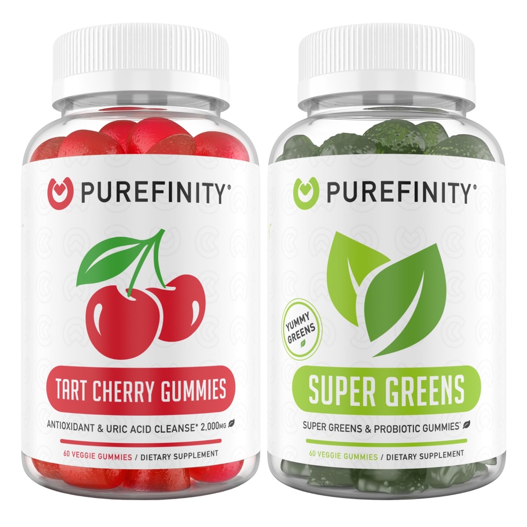 PUREFINITY Tart Cherry e Super Greens Gummies Bundle (Uric Acid Flush & Cleanse with Your Daily Greens)